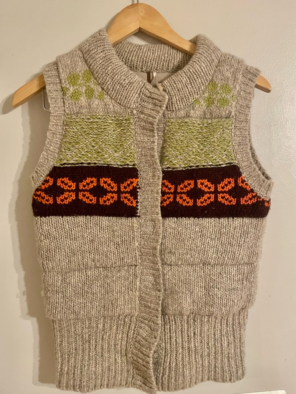 Free People Fair Isle Cream Knit Puffer Vest Sz Small